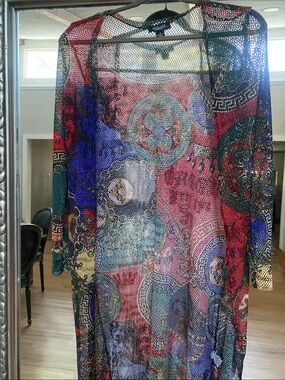 Rouge Multicolor Mesh Medallion Swim Coverup or Layered Cardigan